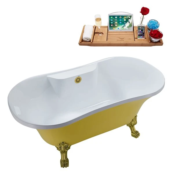 Streamline Brushed Gold/Yellow 32-in W X 60-in L Acrylic Oval Center Drain Clawfoot Bathtub With Tray - Image 4