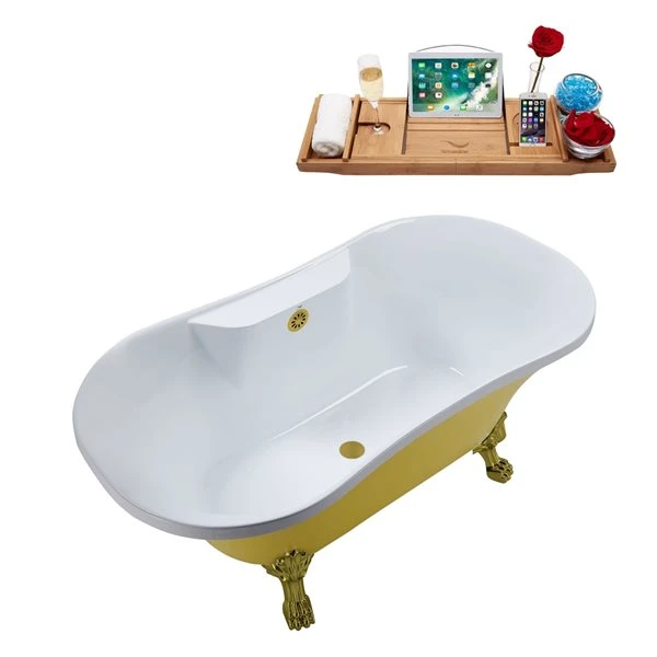Streamline Brushed Gold/Yellow 32-in W X 60-in L Acrylic Oval Center Drain Clawfoot Bathtub With Tray - Image 3