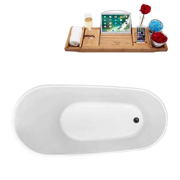 Streamline 30.7-in W X 66.9-in L Brushed Gunmetal/White Acrylic Oval Reversible Drain Freestanding Bathtub With Tray - Image 2
