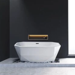 Streamline 28.3-in W X 59.1-in L Oval Brushed Gunmetal/White Acrylic Center Drain Freestanding Bathtub With Tray