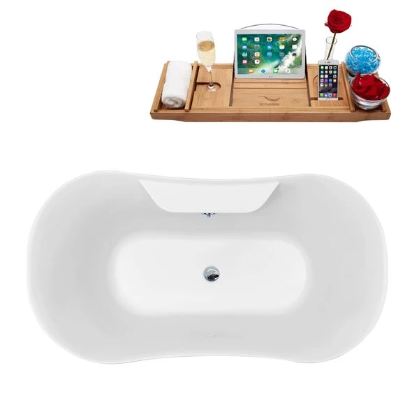 Streamline 32-in W X 60-in L Polished Chrome/White Acrylic Oval Center Drain Clawfoot Bathtub With Tray - Image 2