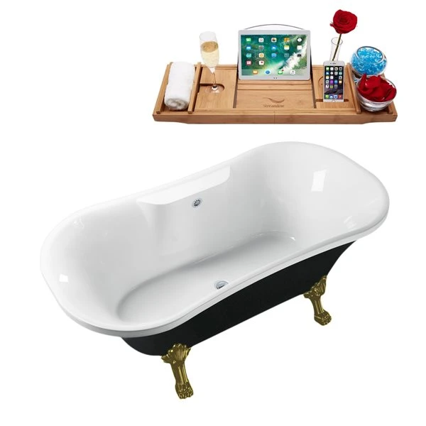 Streamline 33.9-in W X 68-in L Polished Chrome/Black Acrylic Oval Center Drain Clawfoot Bathtub With Tray - Image 3