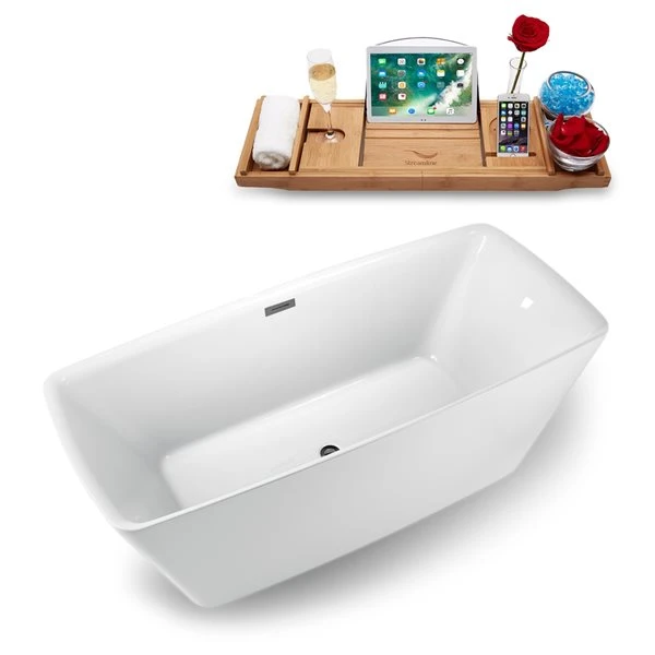 Streamline 28.3-in W X 59.1-in L Brushed Gunmetal/White Rectangular Center Drain Freestanding Bathtub With Tray - Image 2