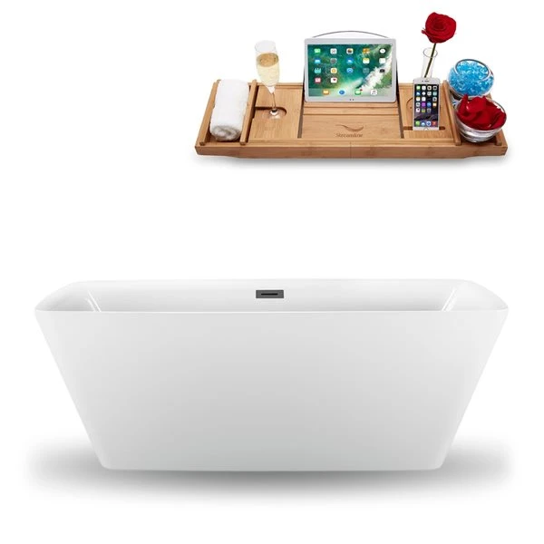 Streamline 28.3-in W X 59.1-in L Brushed Gunmetal/White Rectangular Center Drain Freestanding Bathtub With Tray - Image 3