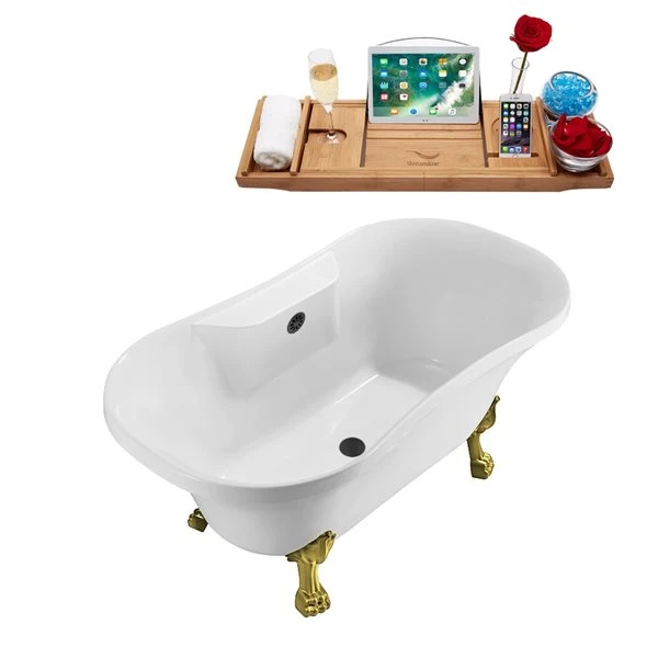 Streamline 32-in W X 60-in L Acrylic Oval Brushed Gunmetal/White Center Drain Clawfoot Bathtub With Tray - Image 2