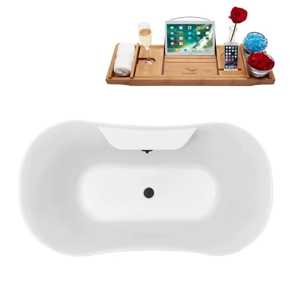 Streamline 32-in W X 60-in L Acrylic Oval Brushed Gunmetal/White Center Drain Clawfoot Bathtub With Tray - Image 3