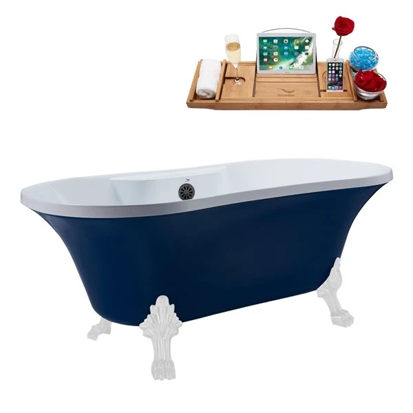 Streamline 32-in W X 60-in L Brushed Gunmetal/Blue Acrylic Oval Center Drain Clawfoot Bathtub With Tray - Image 3
