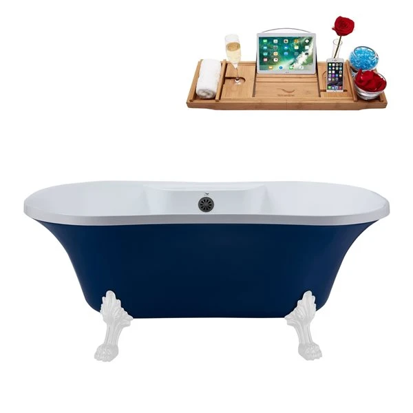Streamline 32-in W X 60-in L Brushed Gunmetal/Blue Acrylic Oval Center Drain Clawfoot Bathtub With Tray - Image 5