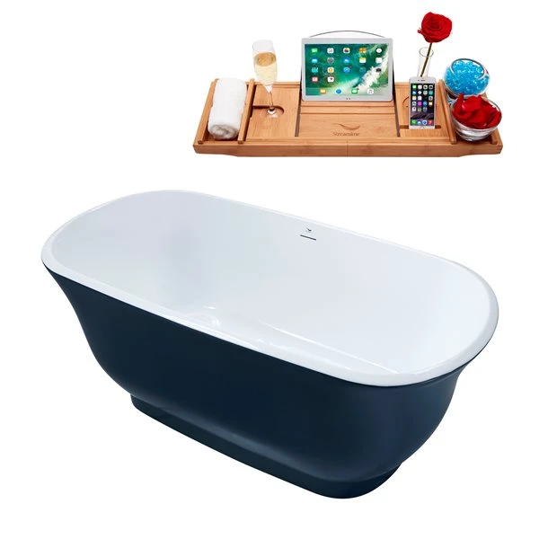 Streamline 28.3-in W X 59.1-in L Oval Brushed Gold/Blue Acrylic Center Drain Freestanding Bathtub With Tray - Image 5