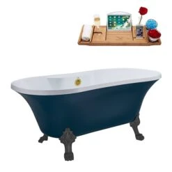 Streamline 32-in W X 60-in L Acrylic Blue/Polished Gold Oval Center Drain Clawfoot Bathtub With Tray