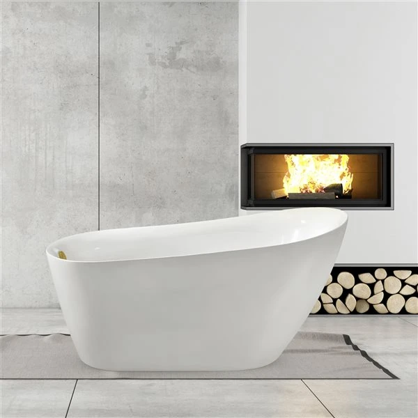 Streamline 30.7-in W X 66.9-in L Oval Brushed Gold/White Acrylic Reversible Drain Freestanding Bathtub With Tray - Image 3