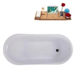 Streamline 29.1-in W X 59.1-in L Blue/Brushed Gunmetal Acrylic Oval Reversible Drain Freestanding Bathtub With Tray