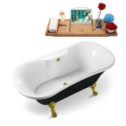 Streamline 33.9-in W X 68-in L Oval Black/Brushed Gold Acrylic Oval Center Drain Clawfoot Bathtub With Tray