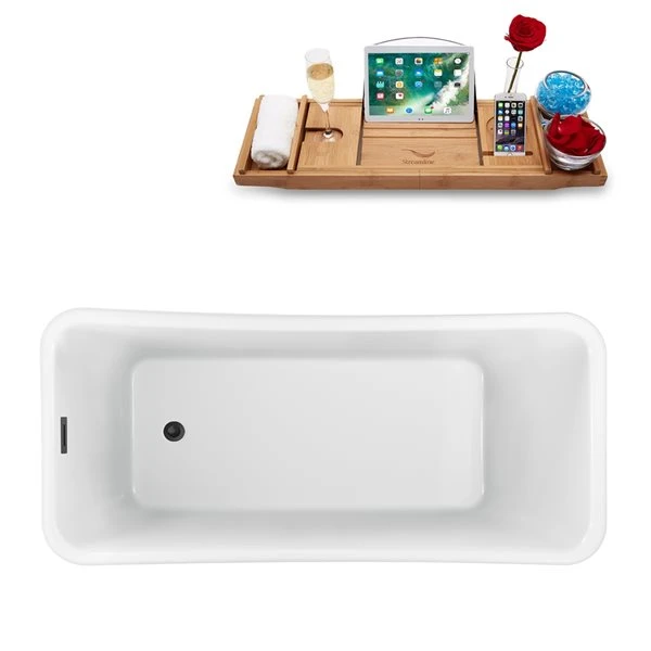 Streamline 30.7-in W X 66.9-in L White/Brushed Gunmetal Acrylic Rectangular Reversible Drain Freestanding Bathtub With Tray - Image 2