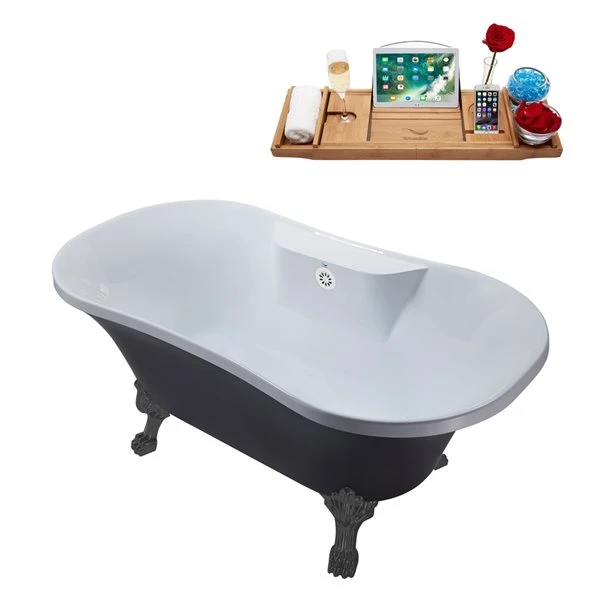 Streamline 32-in W X 60-in L Oval Grey/Glossy White Acrylic Center Drain Clawfoot Bathtub With Tray - Image 3