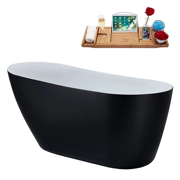 Streamline 29.1-in W X 59.1-in L Black/Brushed Gunmetal Acrylic Oval Reversible Drain Freestanding Bathtub With Tray - Image 5