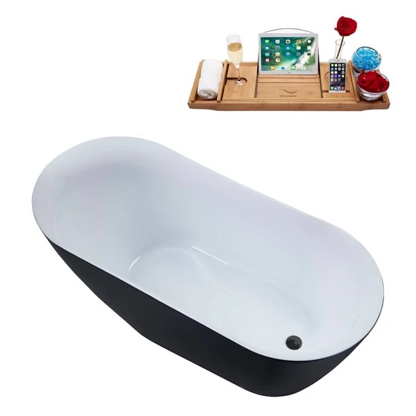 Streamline 29.1-in W X 59.1-in L Black/Brushed Gunmetal Acrylic Oval Reversible Drain Freestanding Bathtub With Tray - Image 3