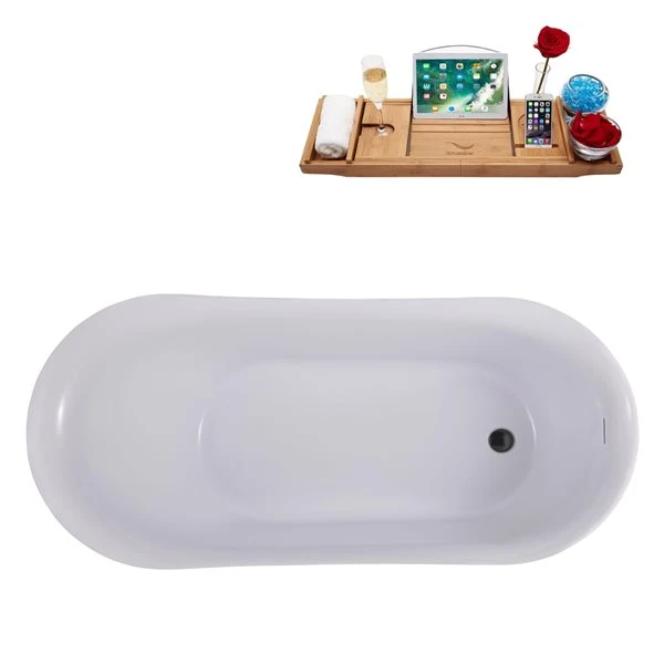 Streamline 29.1-in W X 59.1-in L Black/Brushed Gunmetal Acrylic Oval Reversible Drain Freestanding Bathtub With Tray - Image 4
