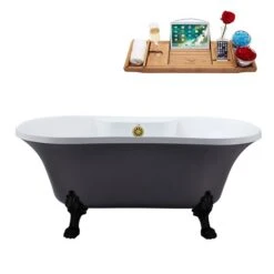 Streamline 60-in L X 32-in W Oval Grey/Brushed Gold Center Drain Clawfoot Bathtub With Tray