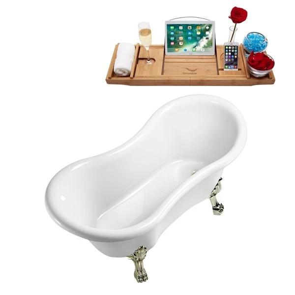Streamline 30.7-in W X 62.2-in L Acrylic White/Brushed Gold Oval Reversible Drain Clawfoot Bathtub With Tray - Image 2