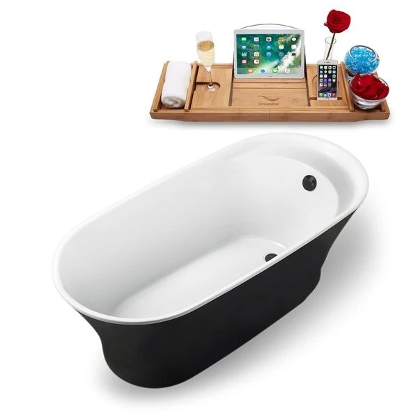 Streamline 28.3-in W X 59.1-in L Black/Brushed Gunmetal Acrylic Oval Reversible Drain Freestanding Bathtub With Tray - Image 2