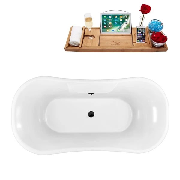 Streamline 33.9-in W X 68-in L Black/Matte Black Acrylic Oval Center Drain Clawfoot Bathtub With Tray - Image 5