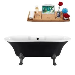 Streamline 33.9-in W X 68-in L Black/Matte Black Acrylic Oval Center Drain Clawfoot Bathtub With Tray