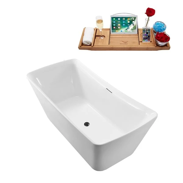Streamline 29.5-in W X 62.2-in L White/Brushed Gunmetal Acrylic Rectangular Center Drain Freestanding Bathtub With Tray - Image 4