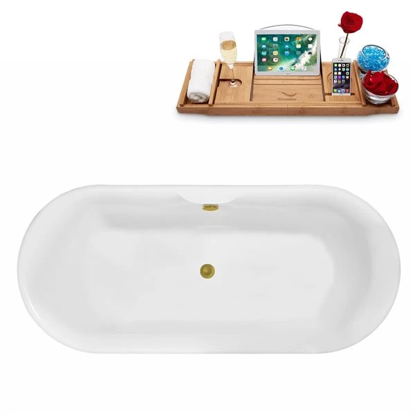 Streamline 29.5-in W X 66.9-in L White/Brushed Gold Acrylic Oval Center Drain Freestanding Bathtub With Tray - Image 5
