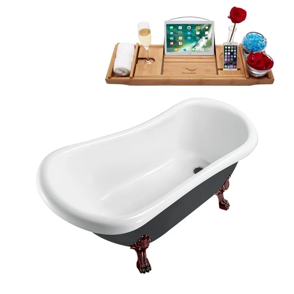 Streamline 27.5-in X 61-in Oval Black And Oil-Rubbed Bronze Acrylic Clawfoot Bathtub With Reversible Drain And Tray - Image 4