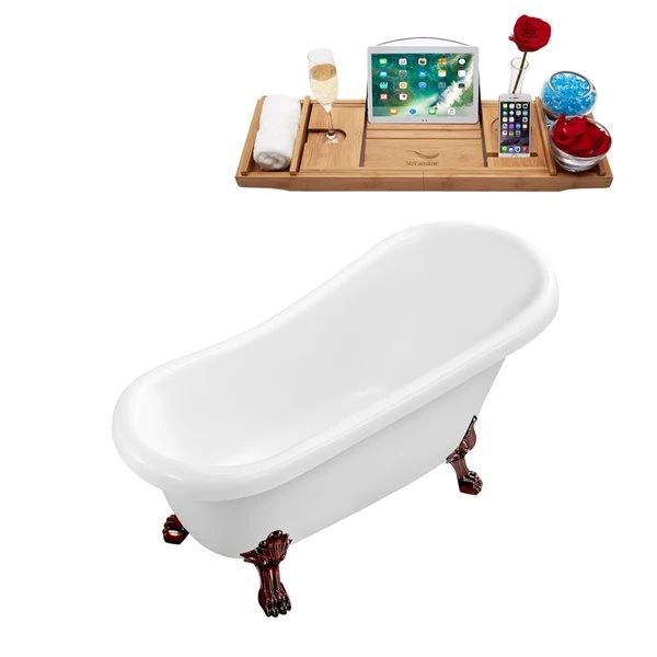 Streamline 27.5-in X 61-in Oval White And Oil-Rubbed Bronze Acrylic Clawfoot Bathtub With Reversible Drain And Tray - Image 5