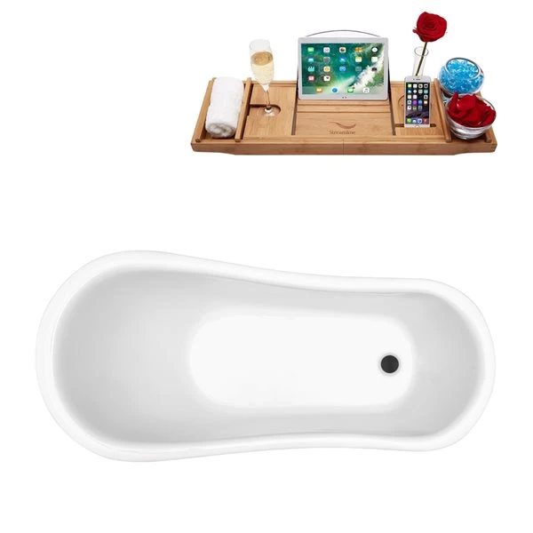 Streamline 27.5-in X 61-in Oval White And Oil-Rubbed Bronze Acrylic Clawfoot Bathtub With Reversible Drain And Tray - Image 3