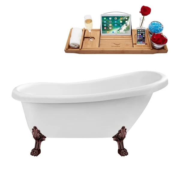 Streamline 27.5-in X 61-in Oval White And Oil-Rubbed Bronze Acrylic Clawfoot Bathtub With Reversible Drain And Tray - Image 2