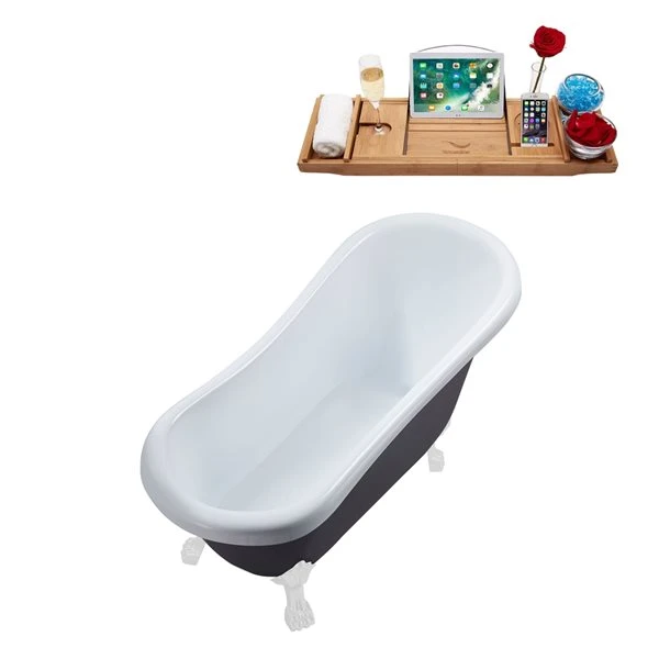 Streamline 27.5-in X 61-in Oval Grey And White Acrylic Clawfoot Bathtub With Brushed Gun Metal Drain And Tray - Image 5