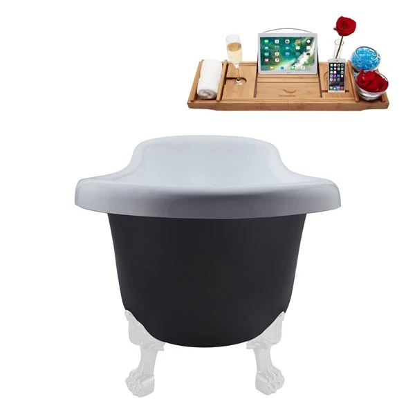 Streamline 27.5-in X 61-in Oval Grey And White Acrylic Clawfoot Bathtub With Brushed Gun Metal Drain And Tray