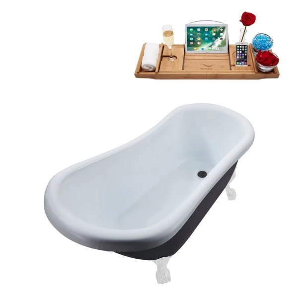 Streamline 27.5-in X 61-in Oval Grey And White Acrylic Clawfoot Bathtub With Brushed Gun Metal Drain And Tray - Image 4