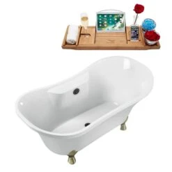 Streamline 34-in X 68-in White And Brushed Nickel Acrylic Oval Clawfoot Bathtub With Centre Drain And Tray