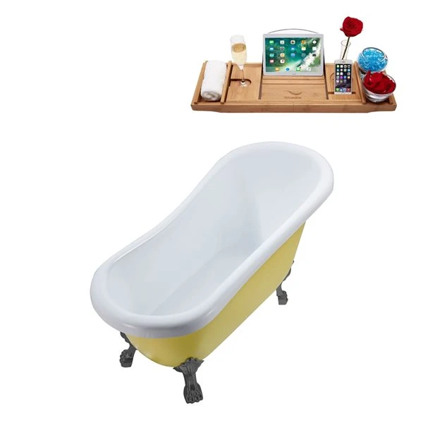 Streamline 27.5-in X 61-in Oval Yellow And Brushed Gun Metal Acrylic Clawfoot Bathtub With Matte Black Drain And Tray