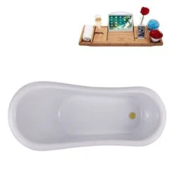 Streamline 27.5-in X 61-in Oval Red And Brushed Gold Acrylic Clawfoot Bathtub With Brushed Gold Reversible Drain And Tray