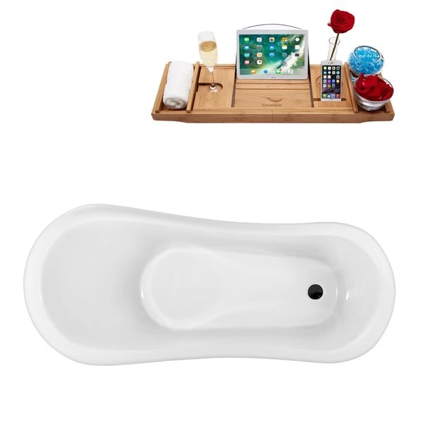 Streamline 27.5-in X 61-in Oval Black And Brushed Gun Metal Acrylic Clawfoot Bathtub With Matte Black Drain And Tray - Image 3