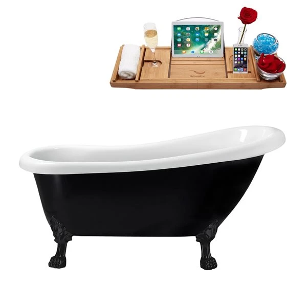 Streamline 27.5-in X 61-in Oval Black Acrylic Clawfoot Bathtub With Brushed Gun Metal Reversible Drain And Tray