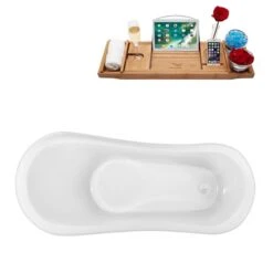 Streamline 27.5-in X 61-in Oval Red And Brushed Gold Acrylic Clawfoot Bathtub With Glossy White Drain And Tray