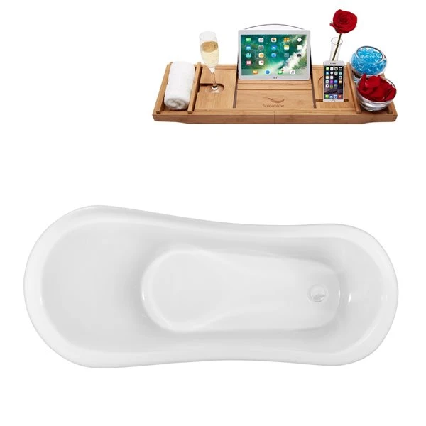 Streamline 27.5-in X 61-in Oval Red And Brushed Gold Acrylic Clawfoot Bathtub With Glossy White Drain And Tray
