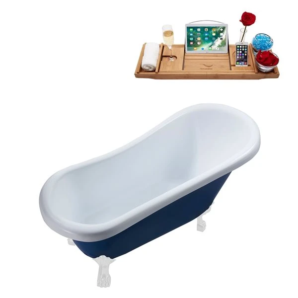 Streamline 27.5-in X 61-in Blue And White Acrylic Oval Clawfoot Bathtub With Brushed Gun Metal Drain And Tray - Image 2