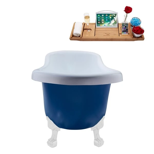 Streamline 27.5-in X 61-in Blue And White Acrylic Oval Clawfoot Bathtub With Brushed Gun Metal Drain And Tray - Image 3