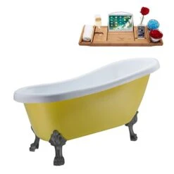 Streamline Yellow And Brushed Gun Metal Acrylic Oval 27.5-in X 61-in Clawfoot Bathtub With Drain And Tray