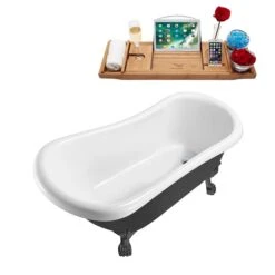 Streamline 27.5-in X 61-in Black And Brushed Gun Metal Acrylic Oval Clawfoot Bathtub With Reversible Drain And Tray