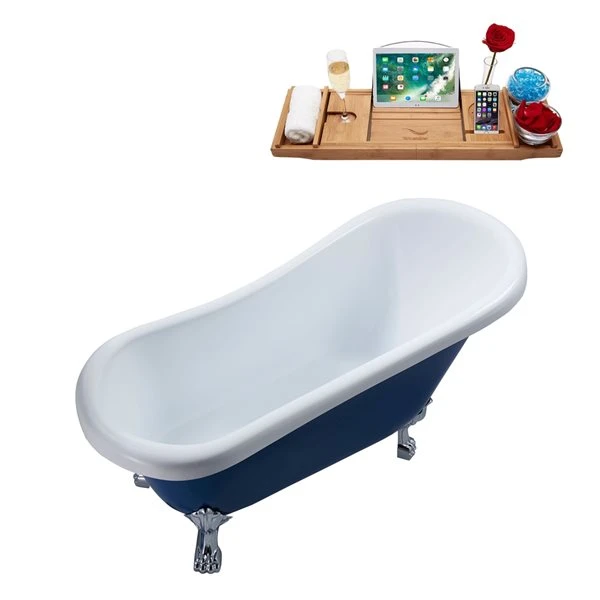 Streamline 27.5-in X 61-in Blue And Chrome Acrylic Oval Clawfoot Bathtub With Brushed Gun Metal Drain And Tray - Image 4