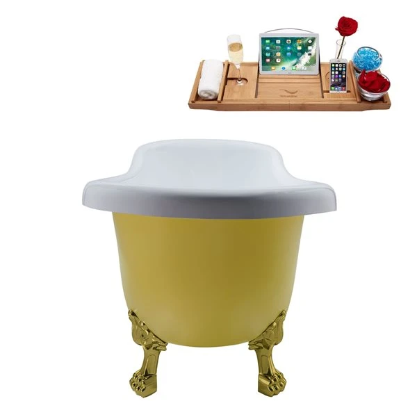 Streamline 27.5-in X 61-in Oval Yellow And Brushed Gold Acrylic Clawfoot Bathtub With Polished Gold Reversible Drain And Tray - Image 4
