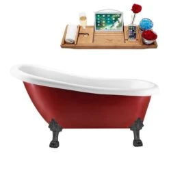 Streamline Oval Red And Brushed Gun Metal Acrylic 27.5-in X 61-in Clawfoot Bathtub With Drain And Tray